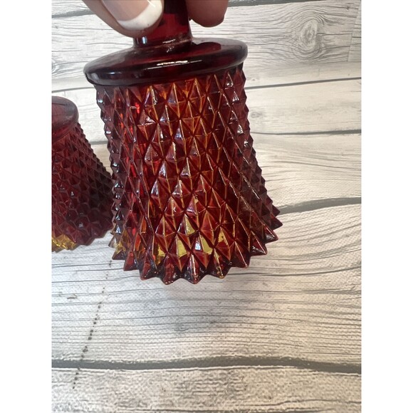 2 Vintage Diamond Cut Votive Candle Holders Peg Sconce Ruby Red Glass Read - Picture 5 of 10